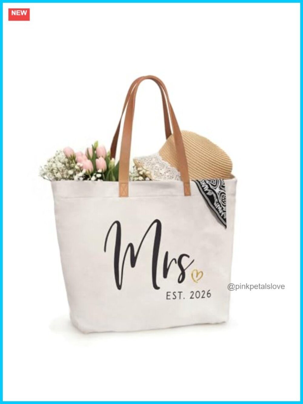 Canvas Wedding Tote Bag with Zipper - Large Bridal Shower Tote